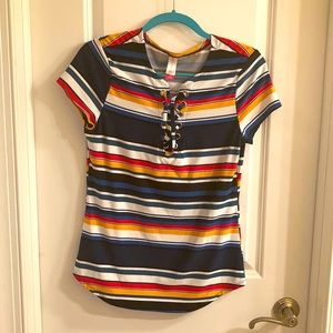 Striped shirt with lace front detail